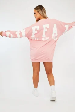 Rebellious Fashion Pink Buffalo New York Slogan Sweater Dress - Nazaria