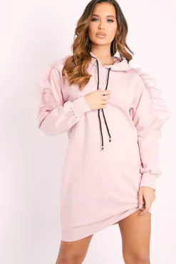 Rebellious Fashion Pink Mesh Frill Sleeve Hoodie Jumper Dress - Carlotta