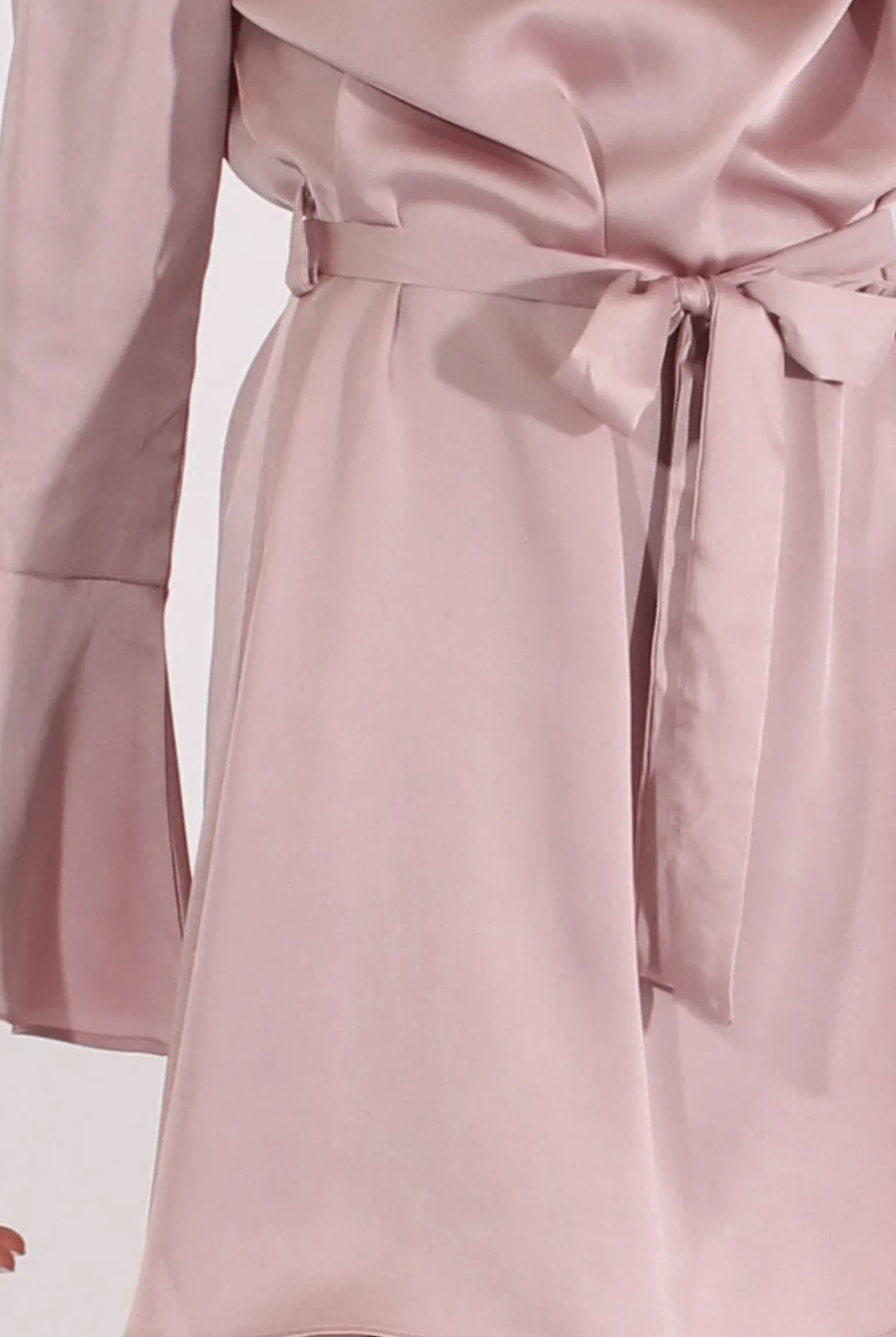 Rebellious Fashion Pink Silky Bardot Tie Waist Dress - Esther