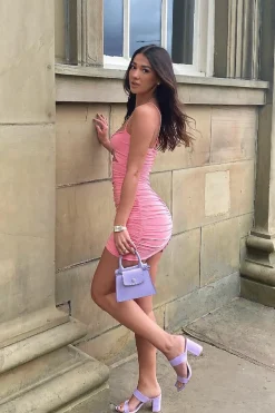 Rebellious Fashion Pink Twist Front Slinky Mini Dress - Kambry