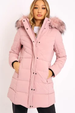 Rebellious Fashion Pink Adjustable Back Long Puffer Coat - Maezie