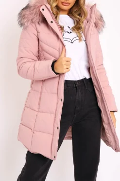 Rebellious Fashion Pink Adjustable Back Long Puffer Coat - Maezie