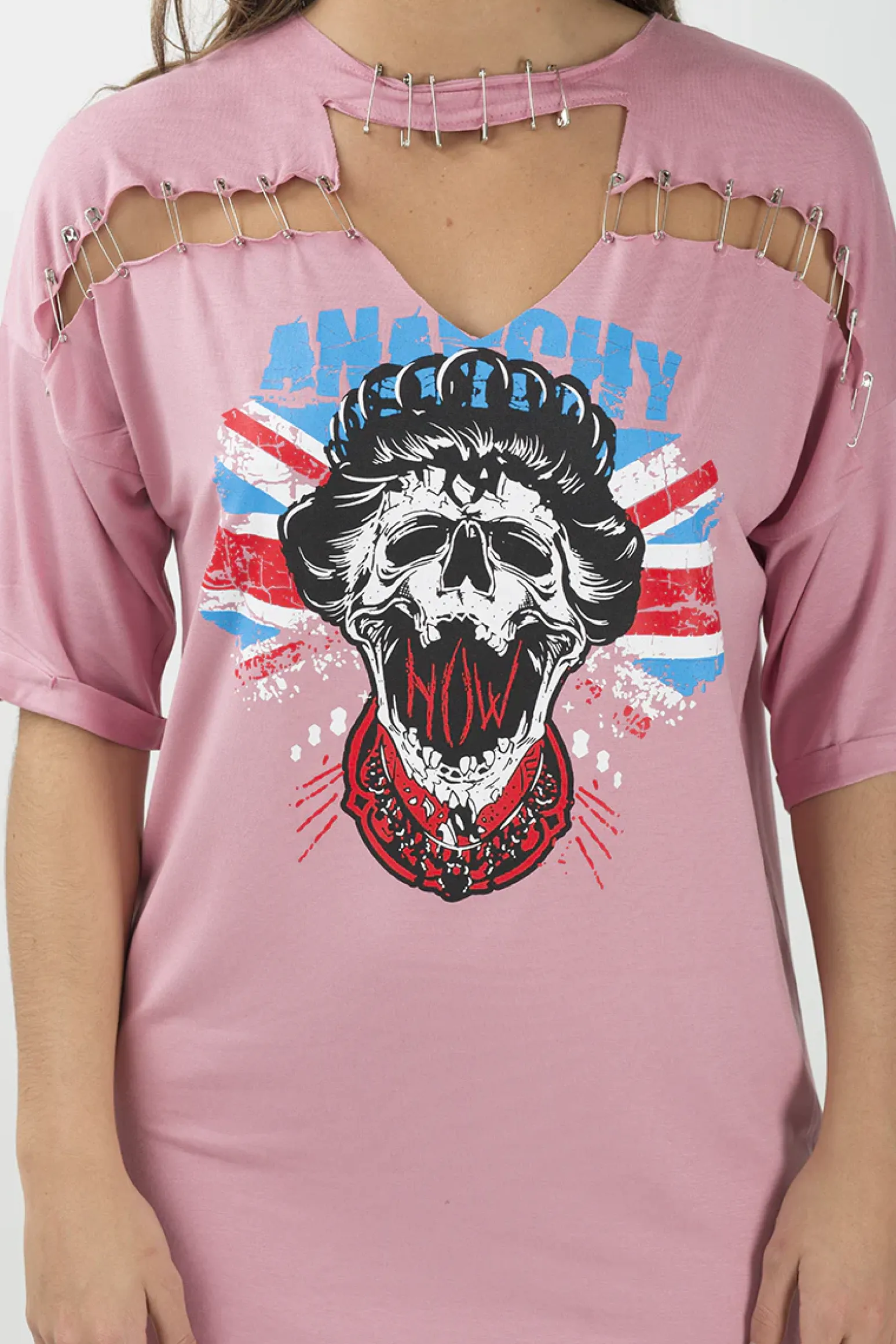 Rebellious Fashion Pink Anarchy Cut Out Pin Detail T-Shirt Dress - Lollie