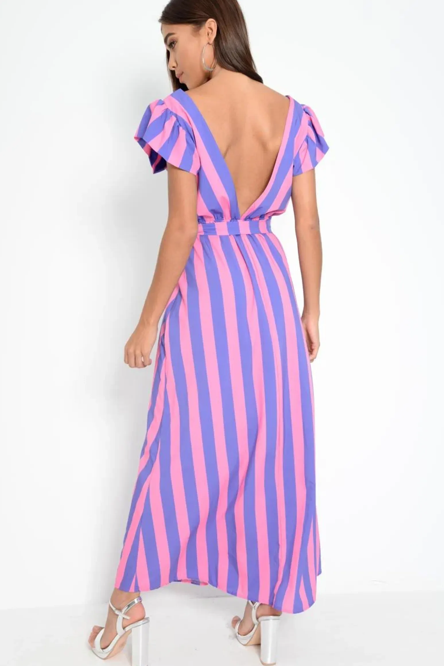 Rebellious Fashion Pink And Lilac Plunge Wrap Belted Maxi Dress - Carri