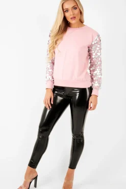 Rebellious Fashion Pink and Silver Sequin Sleeve Sweatshirt - Tasmin