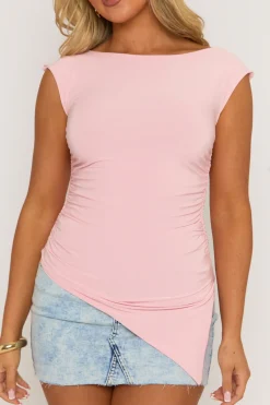 Rebellious Fashion Pink Asymmetric Ruched Top - Chester