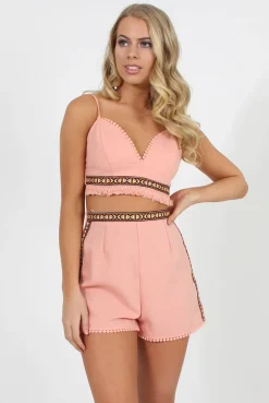 Rebellious Fashion Pink Aztec Trim Two Piece Set - Alby