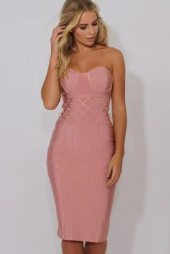 Rebellious Fashion Pink Bandage Bandeau Midi Dress - Chrystelle