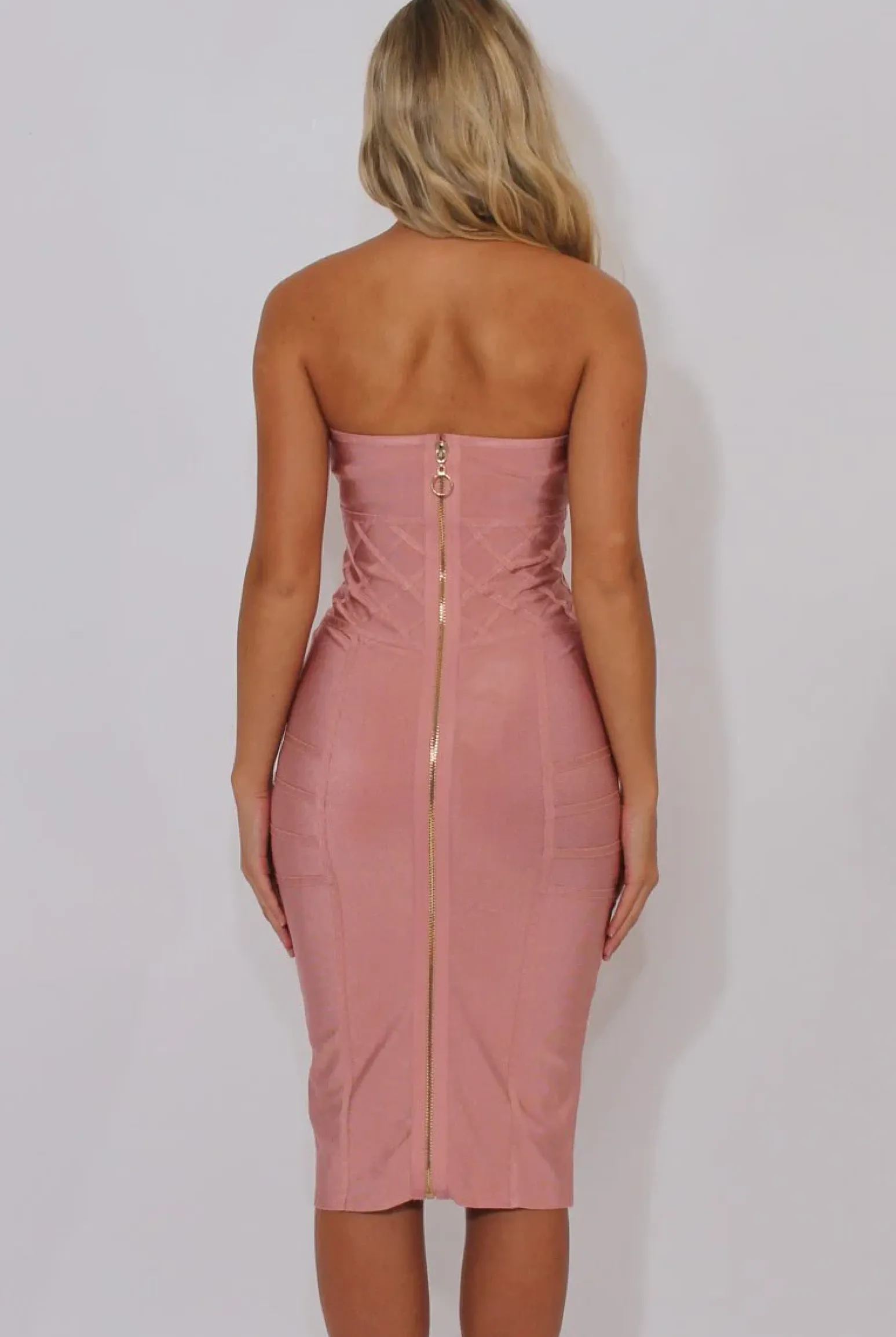 Rebellious Fashion Pink Bandage Bandeau Midi Dress - Chrystelle