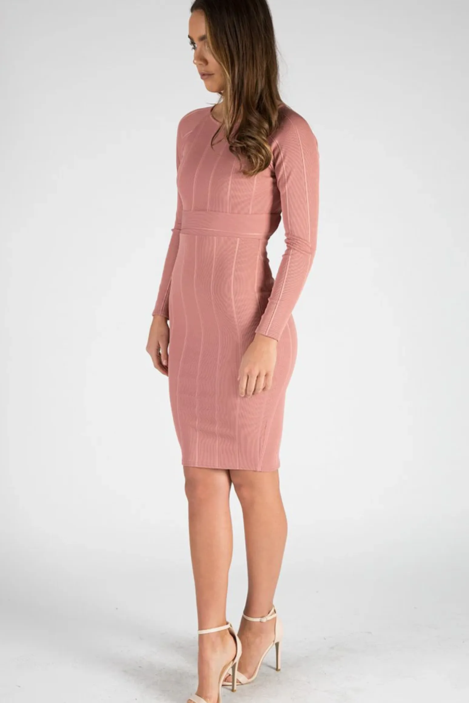 Rebellious Fashion Pink Bandage Bodycon Buckle Detail Midi Dress - Ella