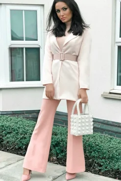 Rebellious Fashion Pink Belted Button Front Blazer Dress - Naomy