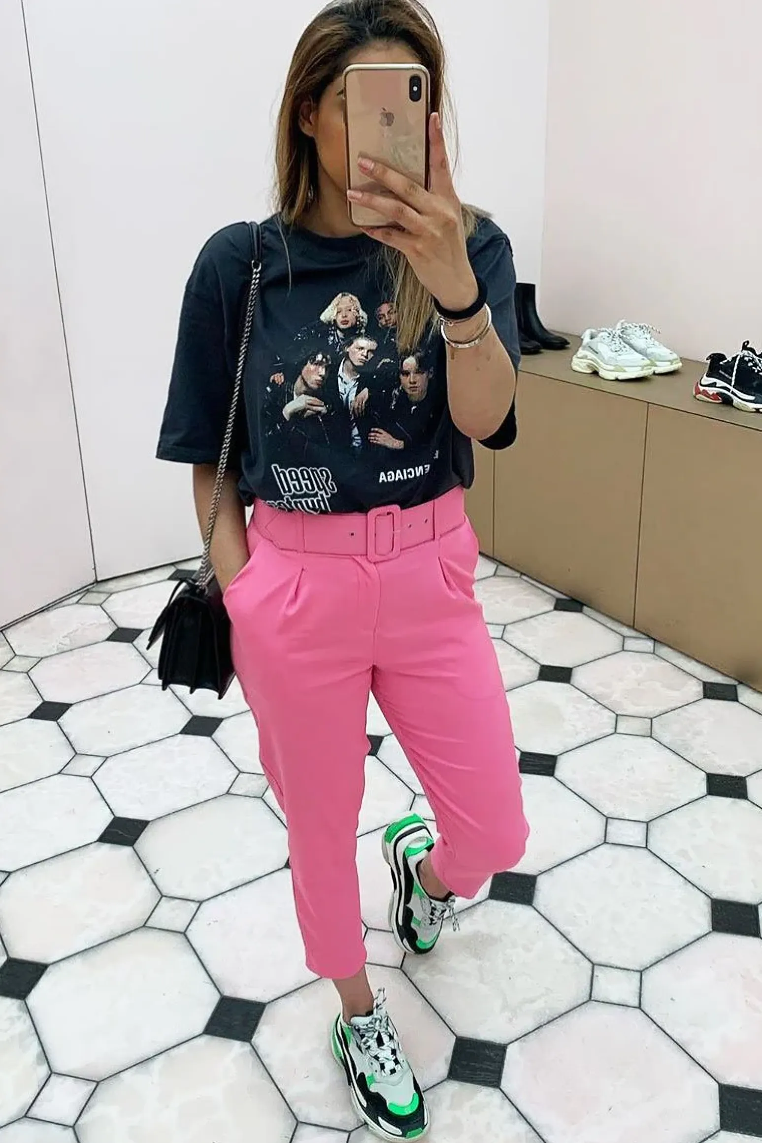 Rebellious Fashion Pink Belted Tapered Peg Trousers - Jessika