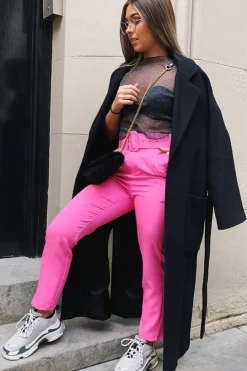 Rebellious Fashion Pink Belted Tapered Peg Trousers - Jessika