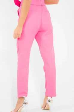 Rebellious Fashion Pink Belted Tapered Peg Trousers - Jessika