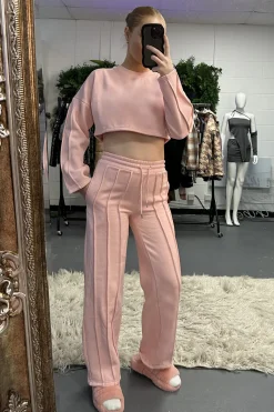 Rebellious Fashion Pink Binding Detail Loungewear Co-ord Set - Ceri