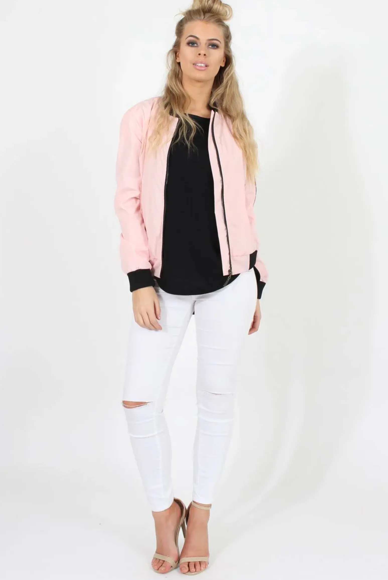 Rebellious Fashion Pink Black Zip Bomber Jacket - Minah
