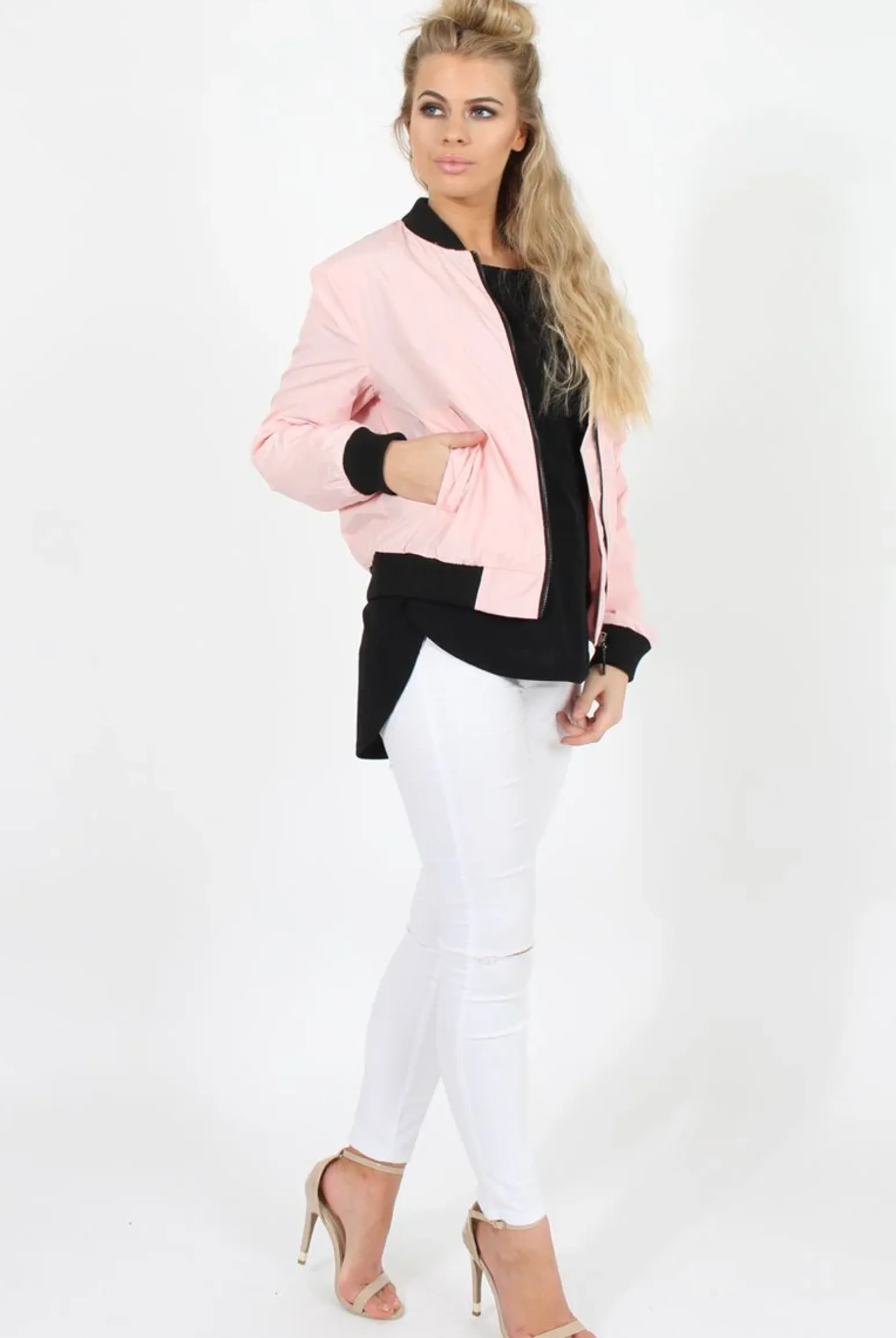 Rebellious Fashion Pink Black Zip Bomber Jacket - Minah