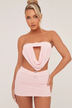 Rebellious Fashion Pink Buckle Detail Cropped Top & Mini Skirt Co-ord Set - Charlotte