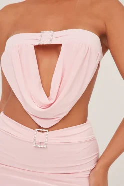Rebellious Fashion Pink Buckle Detail Cropped Top & Mini Skirt Co-ord Set - Charlotte