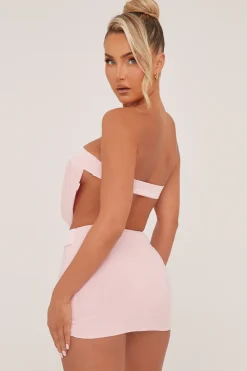 Rebellious Fashion Pink Buckle Detail Cropped Top & Mini Skirt Co-ord Set - Charlotte