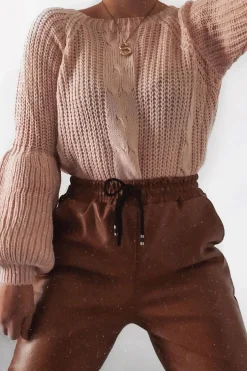 Rebellious Fashion Pink Cable Knit Balloon Sleeve Jumper - Elicia