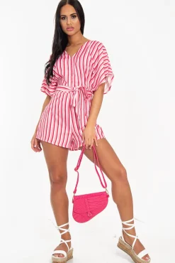 Rebellious Fashion Pink Candy Striped Playsuit - Carissa