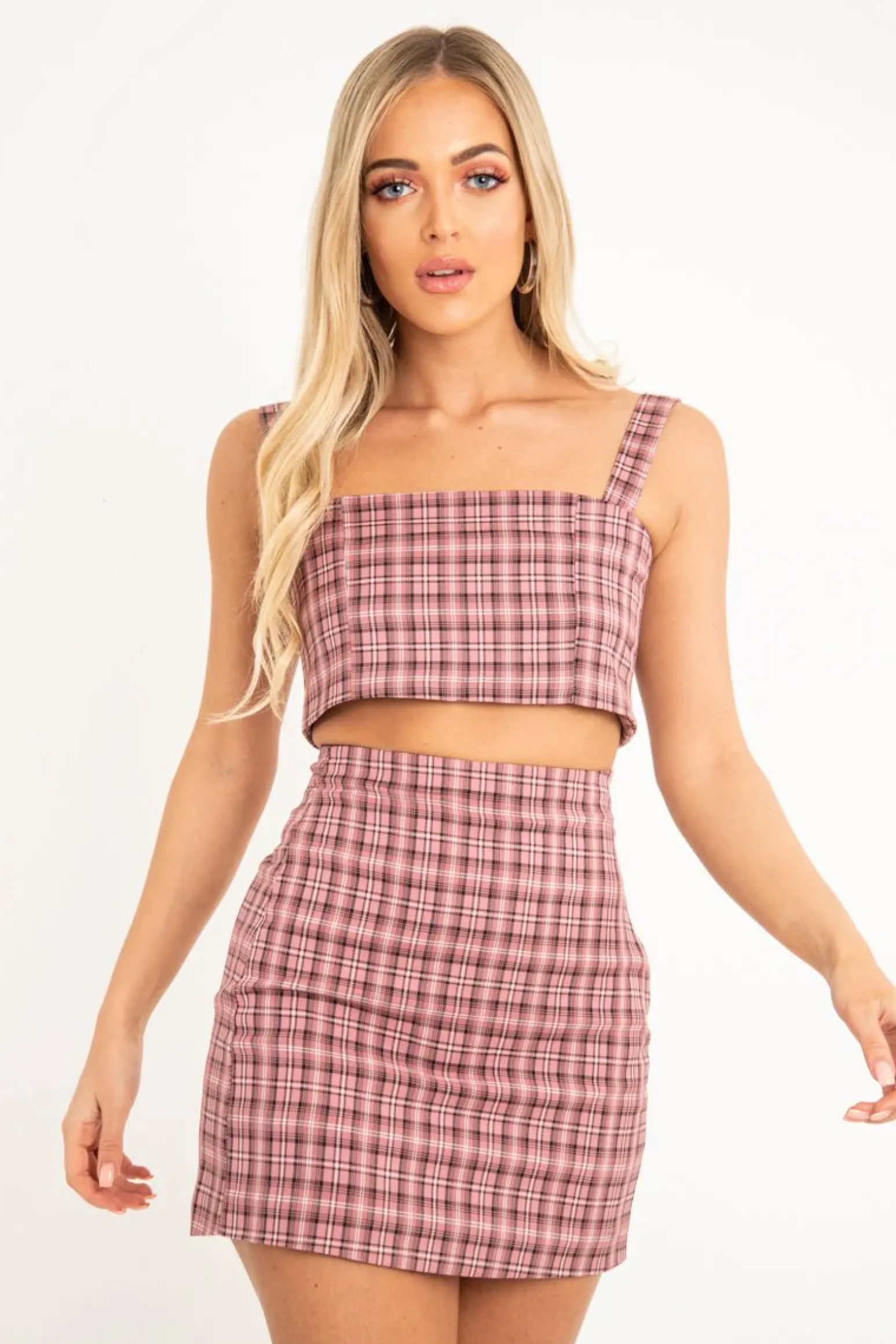 Rebellious Fashion Pink Checked Bodycon Mini Skirt - Adaya