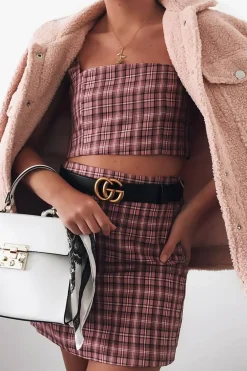 Rebellious Fashion Pink Checked Crop Top - Bianka