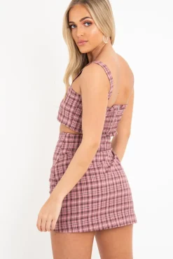 Rebellious Fashion Pink Checked Crop Top - Bianka