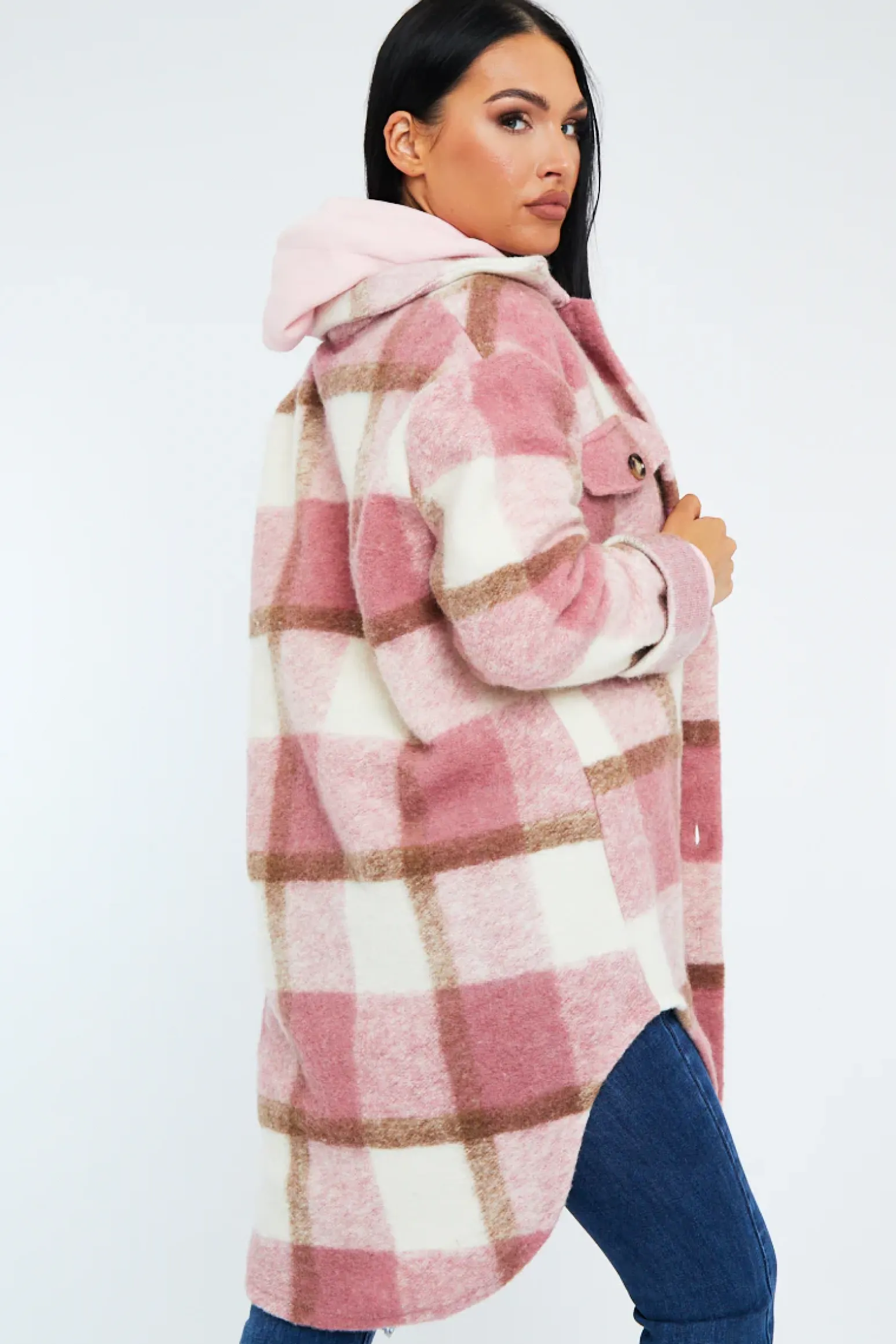 Rebellious Fashion Pink Checked Pocket Front Shacket - Dalani