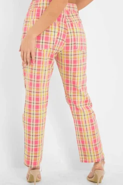 Rebellious Fashion Pink Check High Waist Jeans - Tarryn