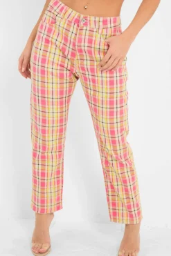 Rebellious Fashion Pink Check High Waist Jeans - Tarryn