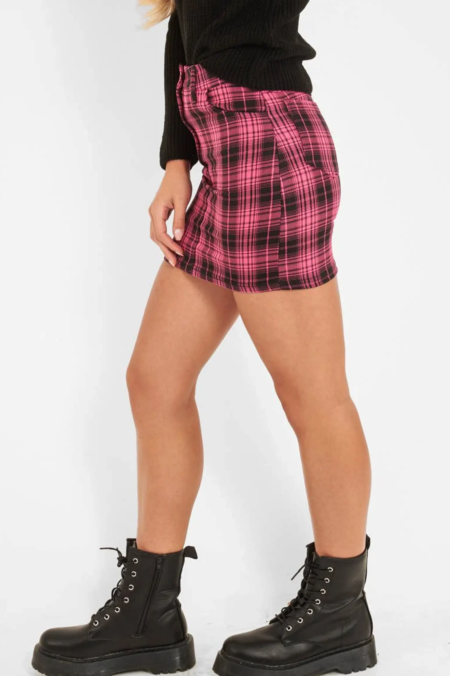 Rebellious Fashion Pink Check High Waist Mini Skirt - Lyra