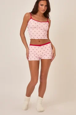 Rebellious Fashion Pink Cherry Print Short Pyjama Set - Baylin