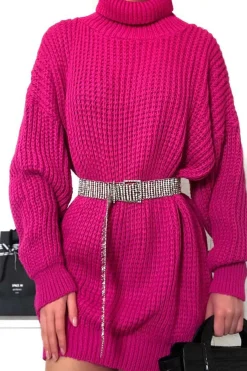 Rebellious Fashion Pink Chunky Knit Jumper Dress - Maci