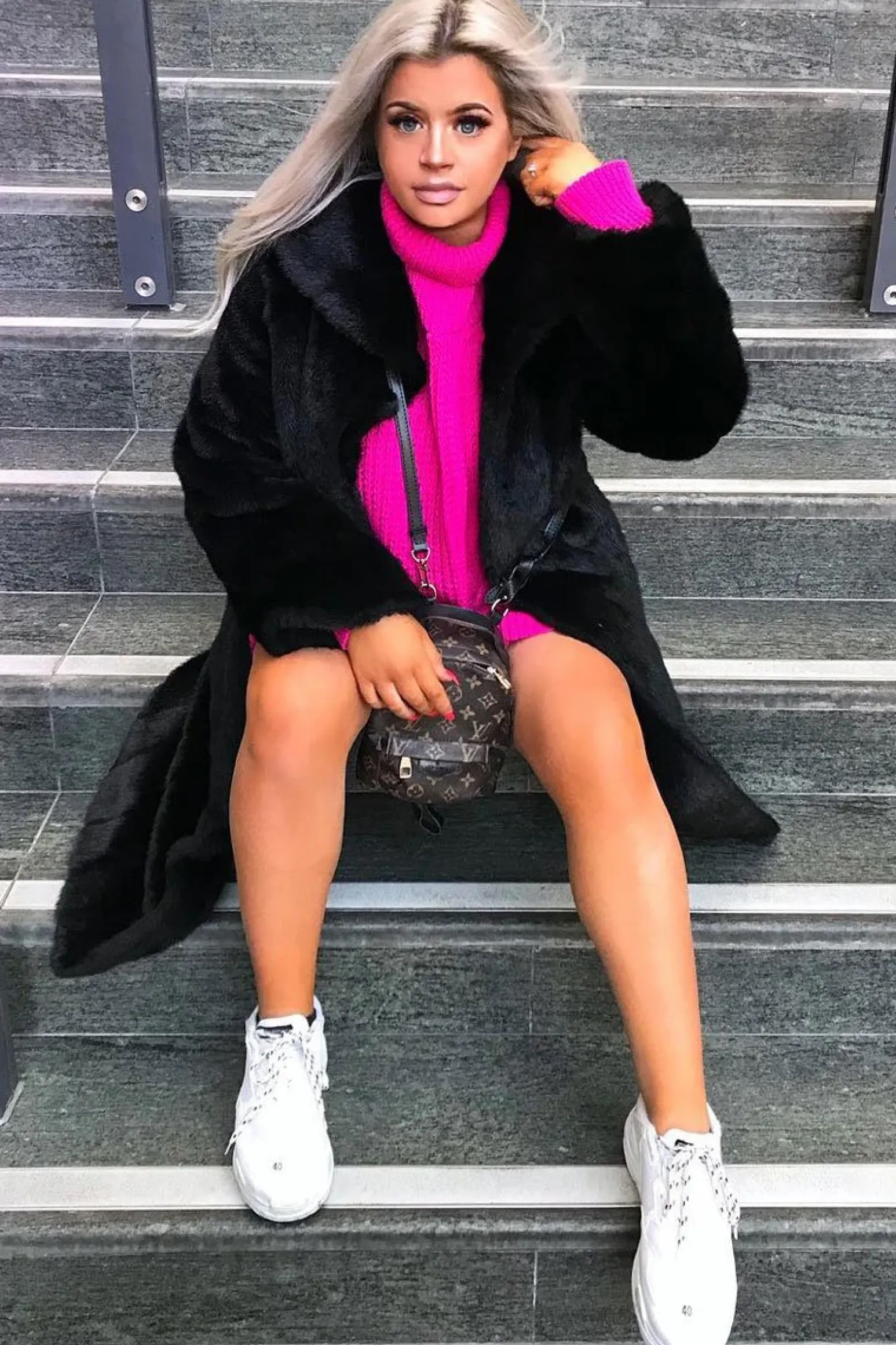 Rebellious Fashion Pink Chunky Knit Jumper Dress - Maci