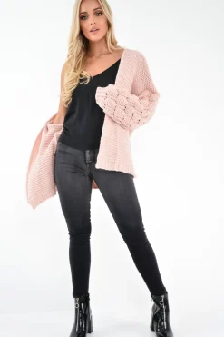 Rebellious Fashion Pink Chunky Knit Oversized Cardigan - Eaden