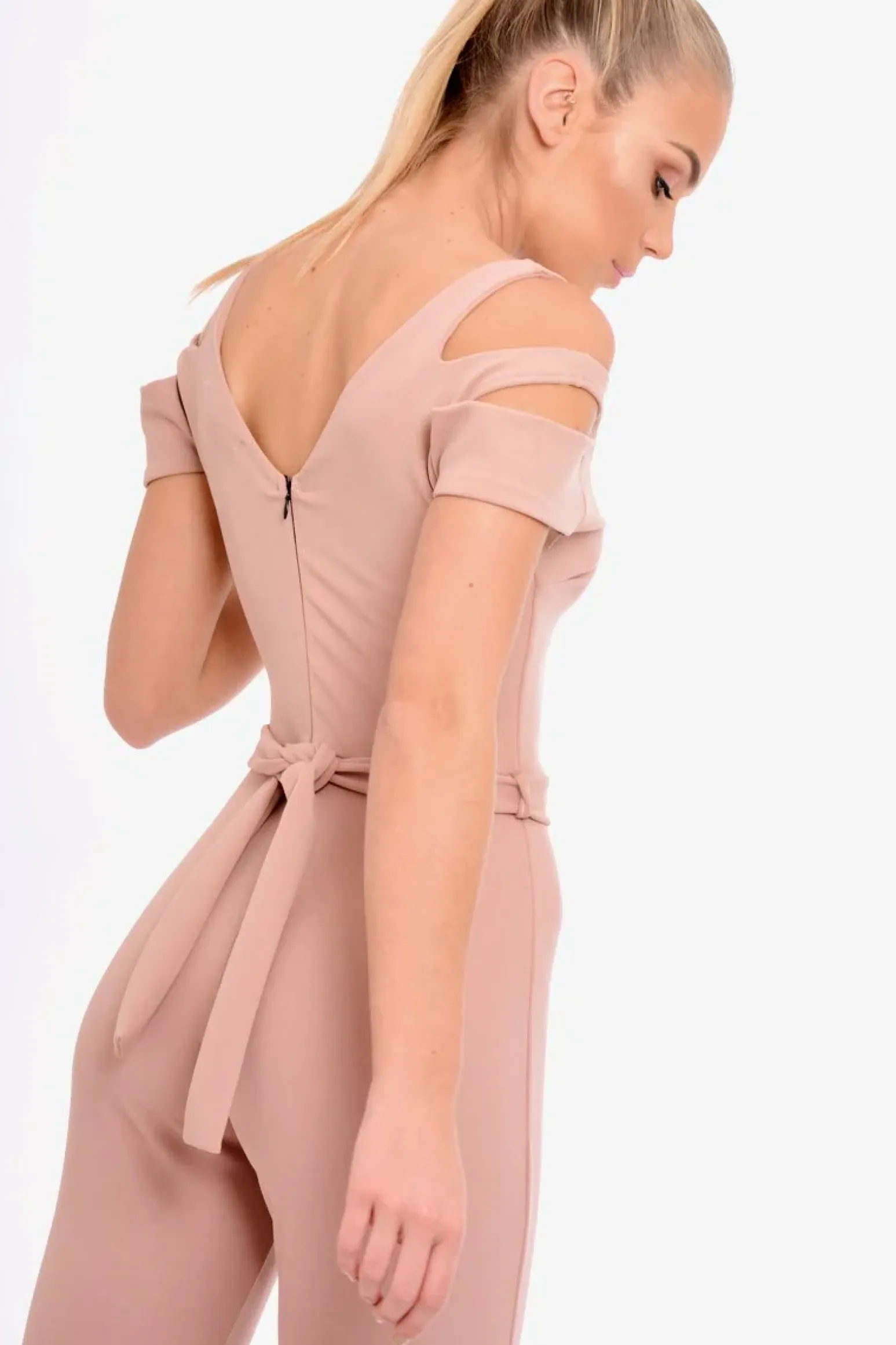 Rebellious Fashion Pink Cold Shoulder Cut Out Jumpsuit - Pria