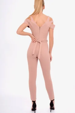 Rebellious Fashion Pink Cold Shoulder Cut Out Jumpsuit - Pria