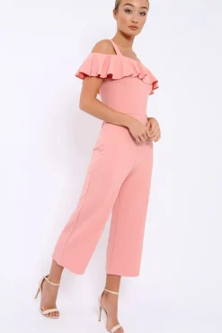 Rebellious Fashion Pink Cold Shoulder Jumpsuit - Linora