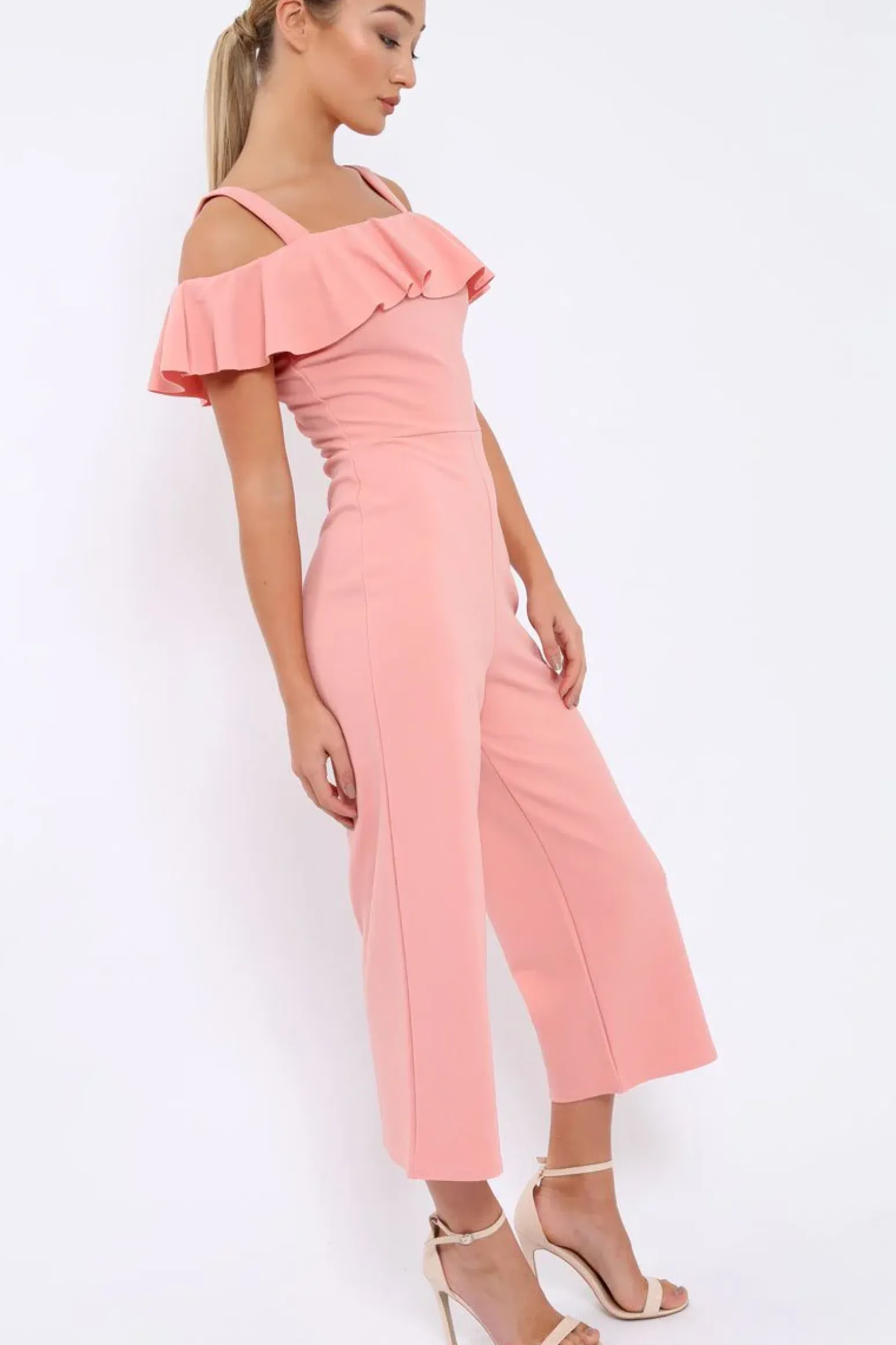 Rebellious Fashion Pink Cold Shoulder Jumpsuit - Linora