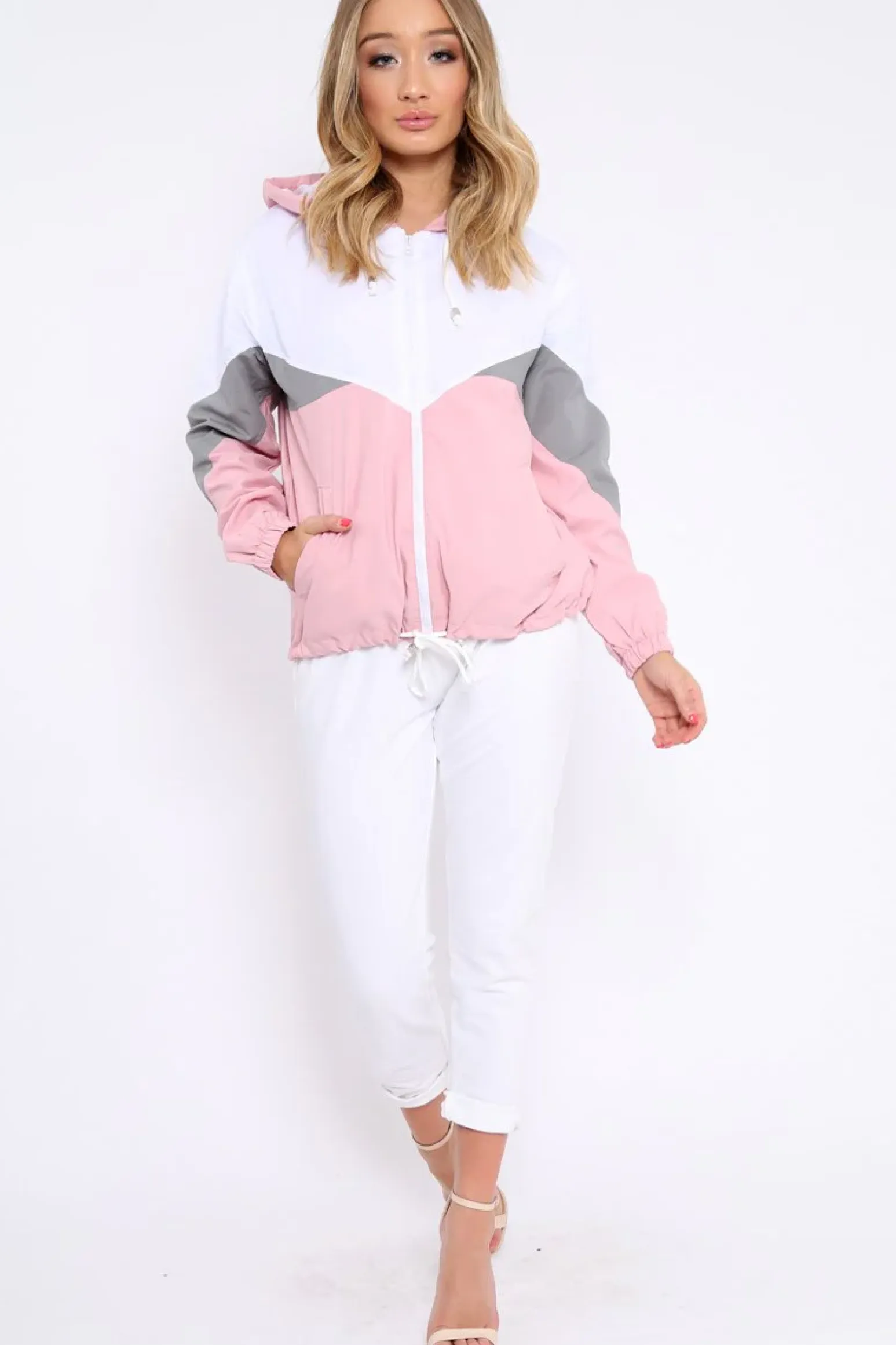 Rebellious Fashion Pink Colour Block Windbreaker Jacket - Karina