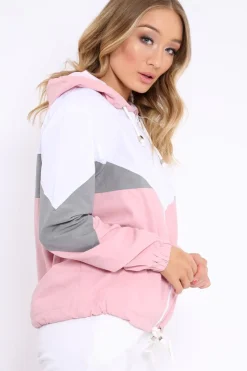 Rebellious Fashion Pink Colour Block Windbreaker Jacket - Karina