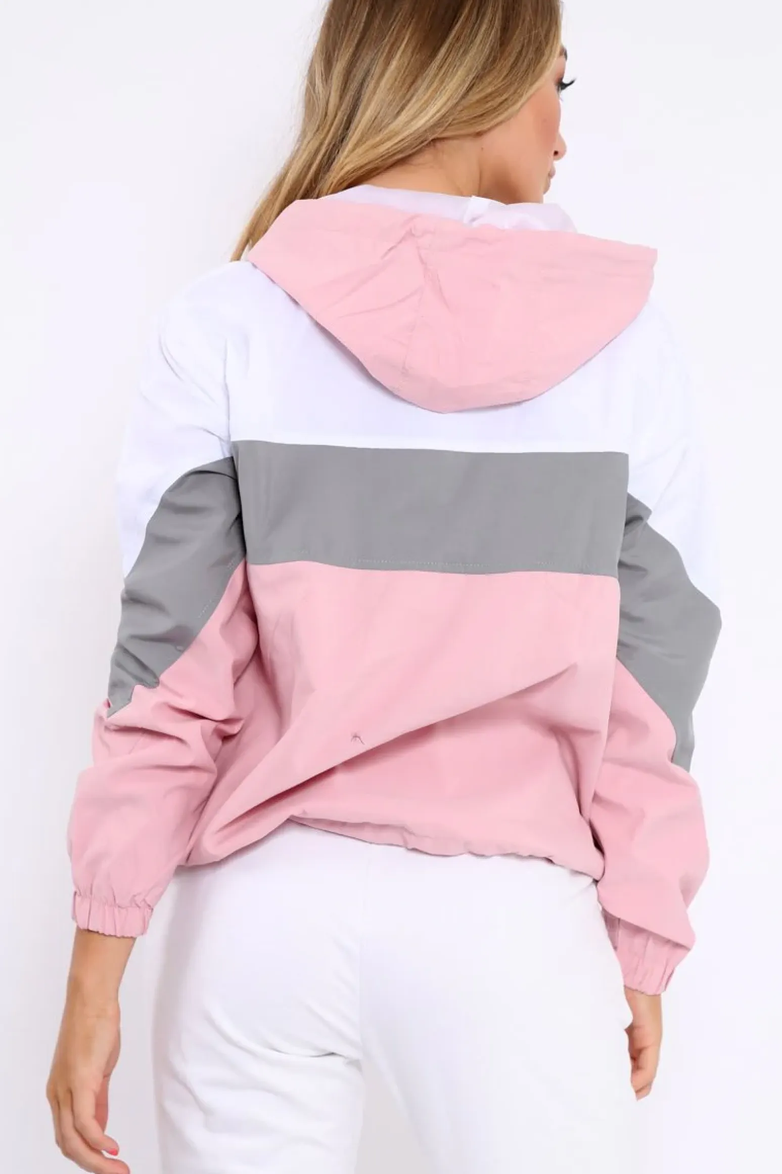 Rebellious Fashion Pink Colour Block Windbreaker Jacket - Karina