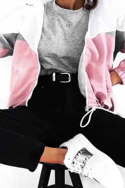 Rebellious Fashion Pink Colour Block Windbreaker Jacket - Karina