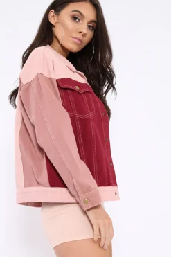 Rebellious Fashion Pink Contrast Oversized Denim Jacket - Keeli