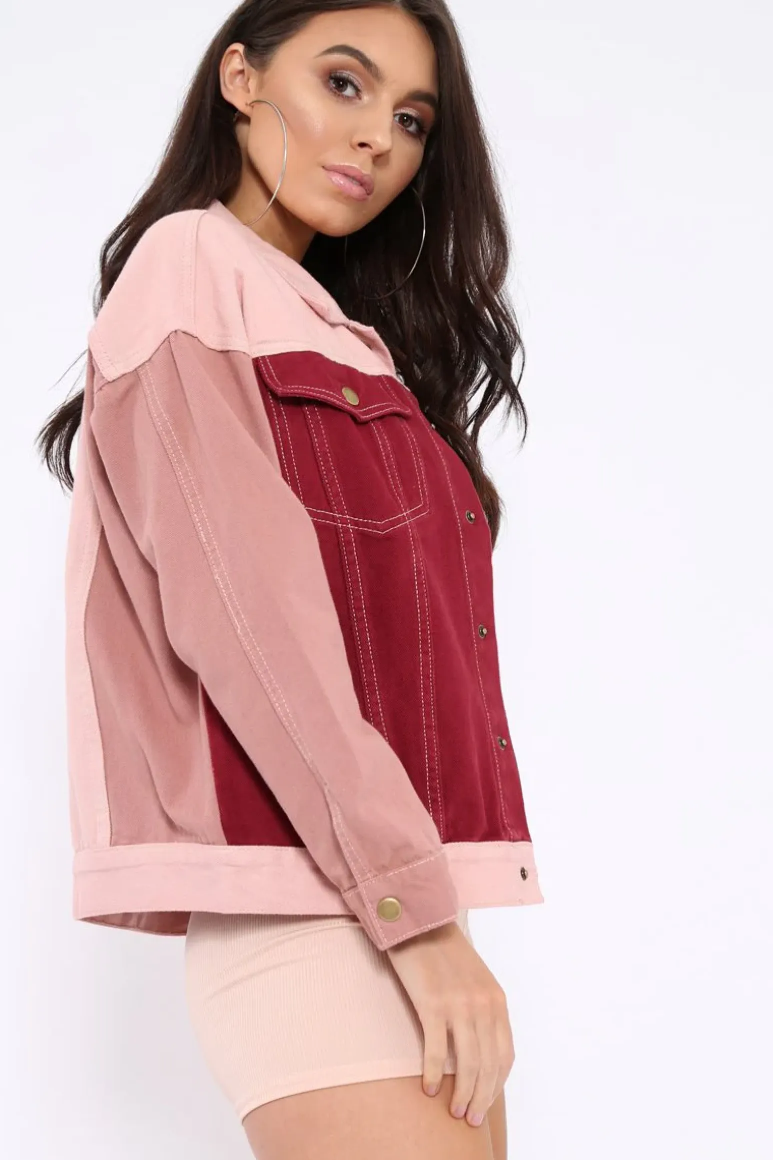 Rebellious Fashion Pink Contrast Oversized Denim Jacket - Keeli