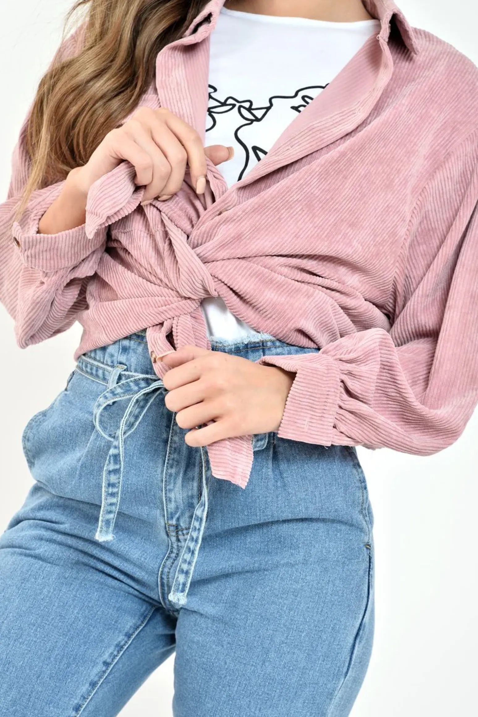 Rebellious Fashion Pink Corduroy Button Front Long Sleeve Shirt - Falcon