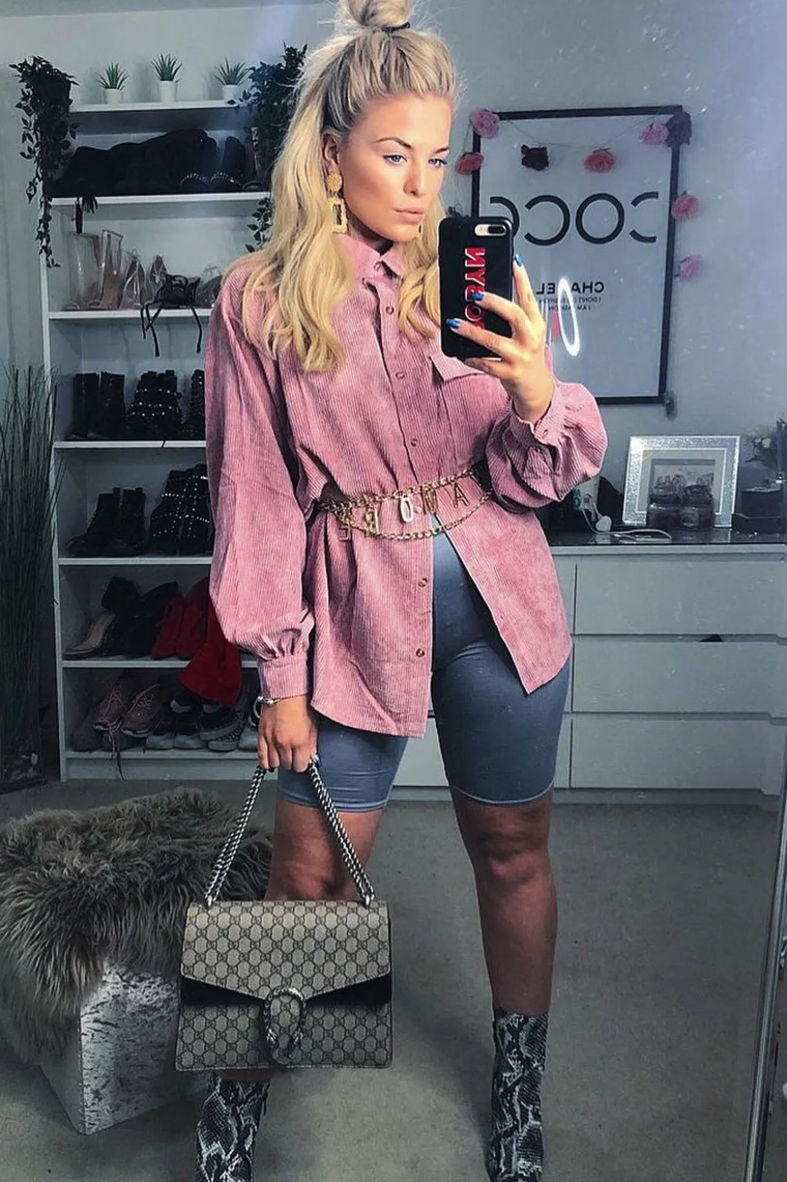 Rebellious Fashion Pink Corduroy Button Front Long Sleeve Shirt - Falcon