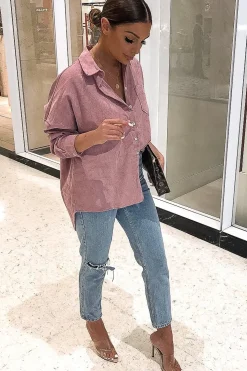 Rebellious Fashion Pink Corduroy Oversized Shirt - Ennie
